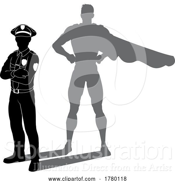 Vector Illustration of Superhero Police Guy Policeman Super Hero Shadow