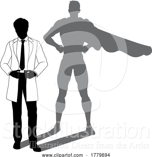 Vector Illustration of Superhero Scientist Super Hero Shadow Silhouette