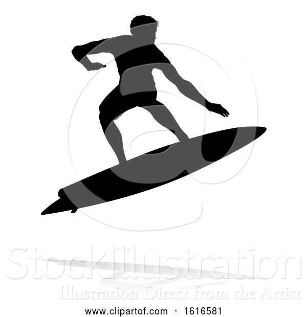 Vector Illustration of Surfer Silhouette