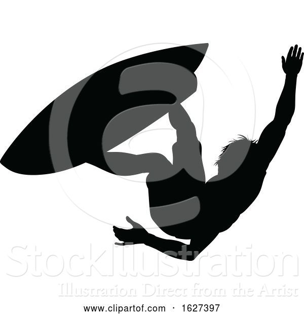 Vector Illustration of Surfer Silhouette