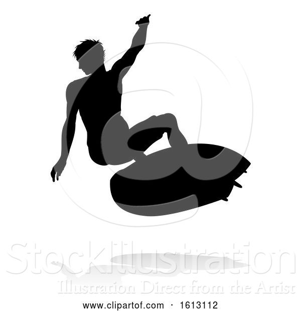 Vector Illustration of Surfer Silhouette, on a White Background