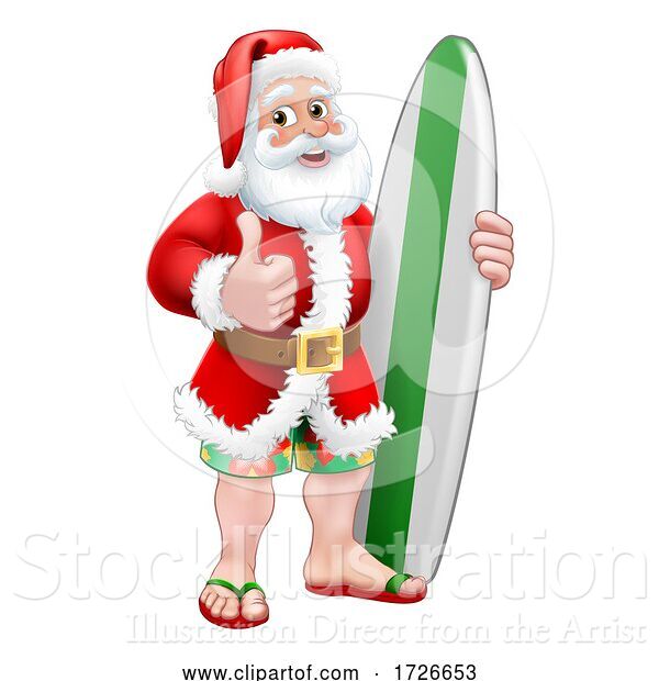 Vector Illustration of Surfing Santa with Surfboard Christmas