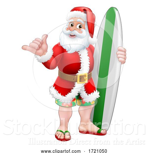 Vector Illustration of Surfing Shaka Santa Surfboard Christmas