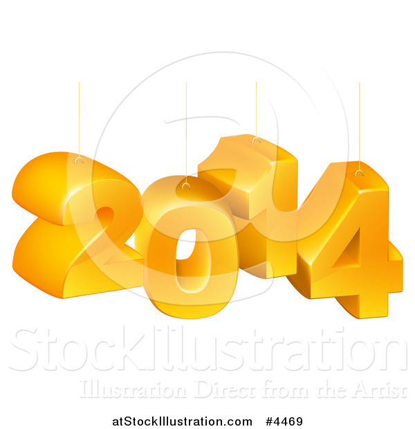 Vector Illustration of Suspended Orange 3d 2014 New Year Numbers