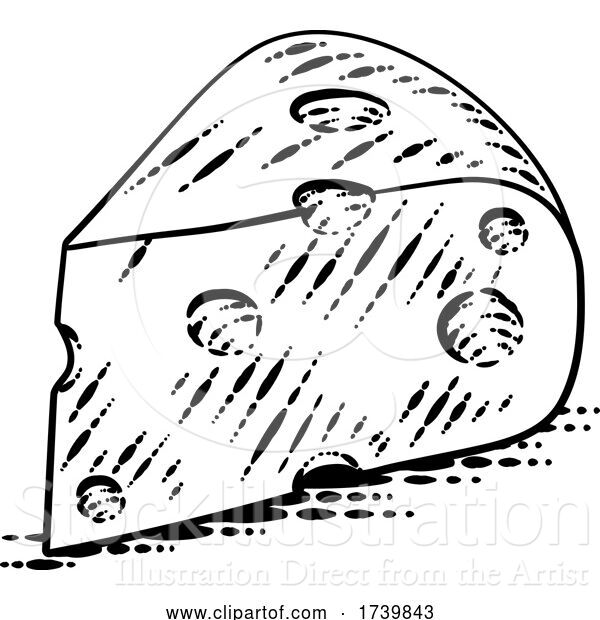 Vector Illustration of Swiss Cheese Vintage Woodcut Etching Style