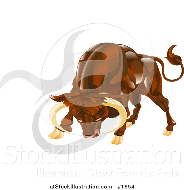 Vector Illustration of Taurus the Bull Lowering His Head, with the Zodiac Symbol