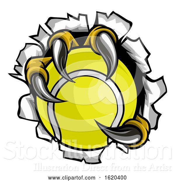 Vector Illustration of Tennis Ball Eagle Claw Talons Tearing Background