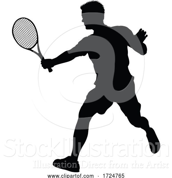 Vector Illustration of Tennis Player Guy Sports Person Silhouette