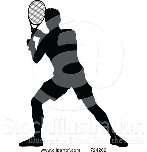 Vector Illustration of Tennis Player Guy Sports Person Silhouette