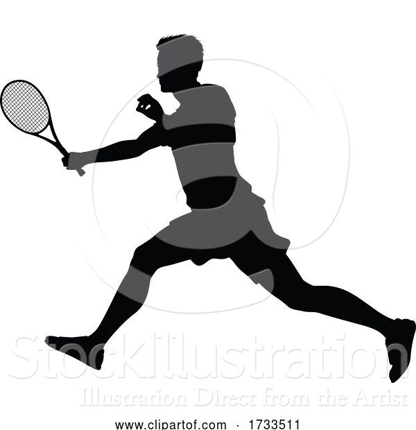 Vector Illustration of Tennis Player Guy Sports Person Silhouette