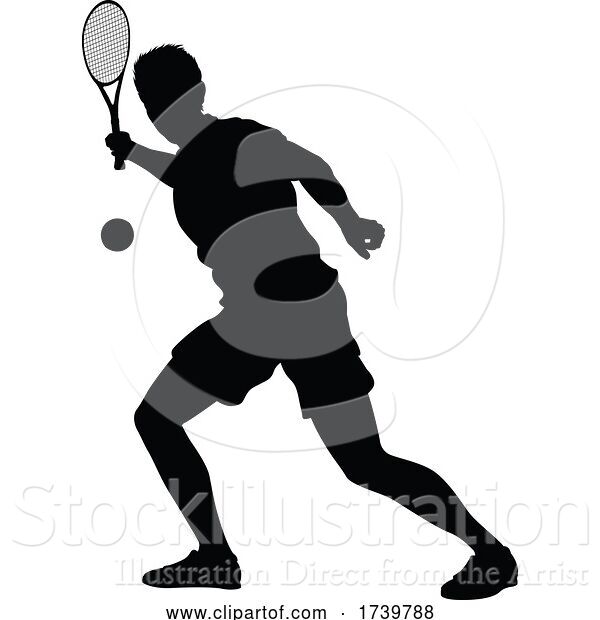 Vector Illustration of Tennis Player Guy Sports Person Silhouette