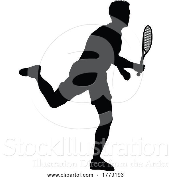 Vector Illustration of Tennis Player Guy Sports Person Silhouette