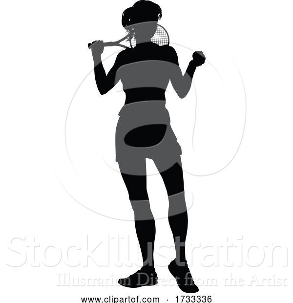 Vector Illustration of Tennis Player Lady Sports Person Silhouette