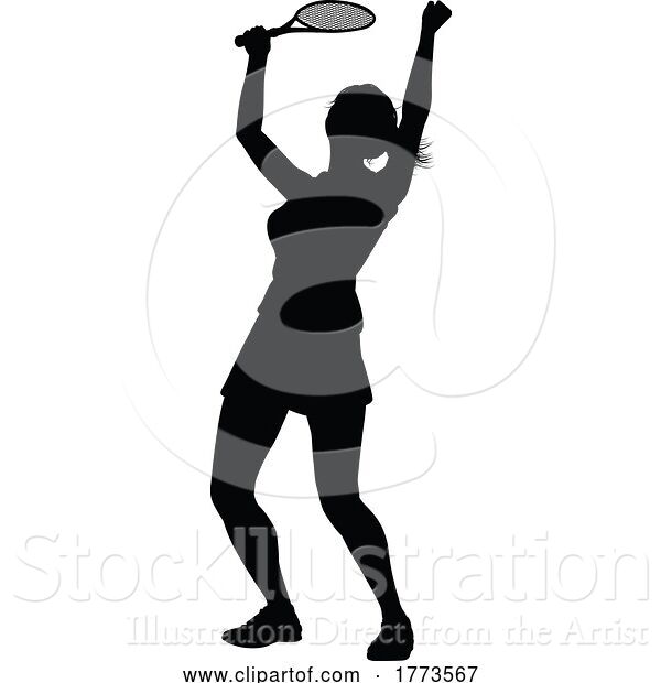 Vector Illustration of Tennis Player Lady Sports Person Silhouette