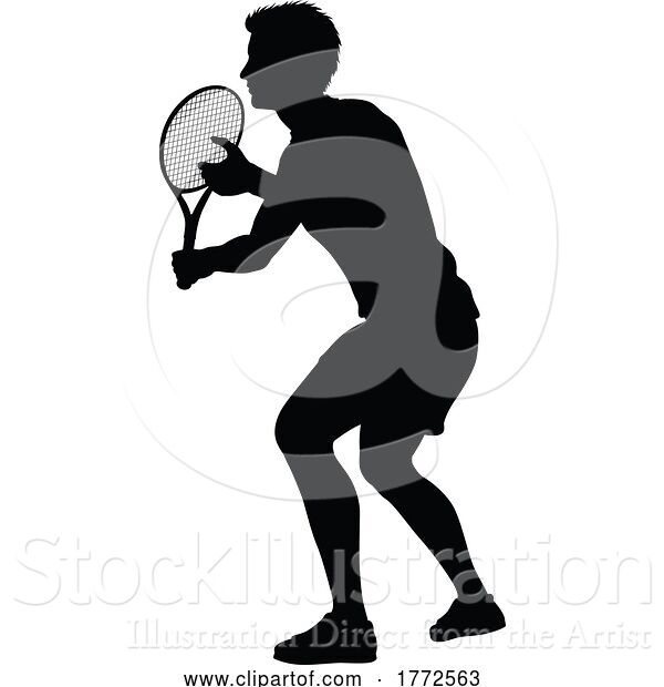 Vector Illustration of Tennis Silhouette Sport Player Guy