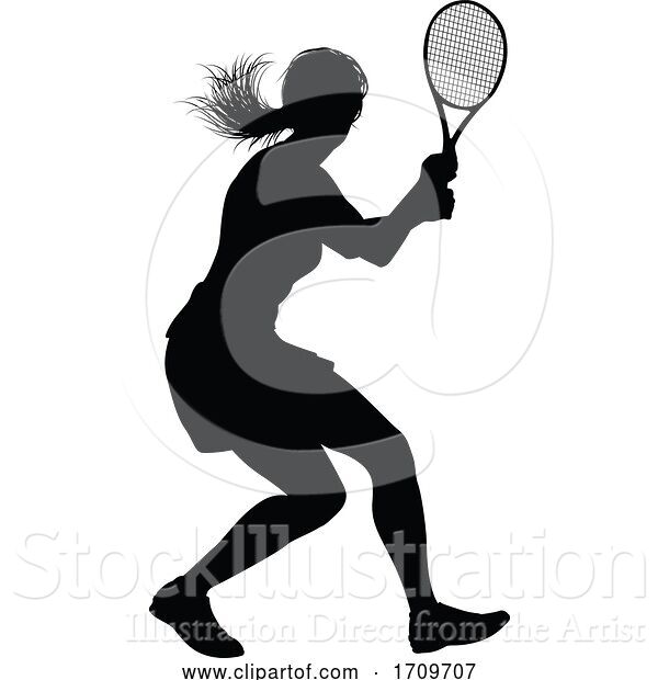 Vector Illustration of Tennis Silhouette Sport Player Lady