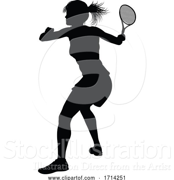 Vector Illustration of Tennis Silhouette Sport Player Lady