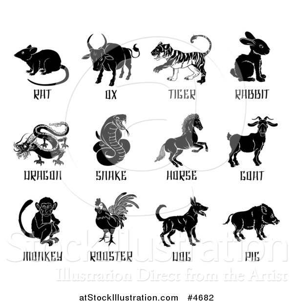Vector Illustration of Text and Chinese Zodiac Animals