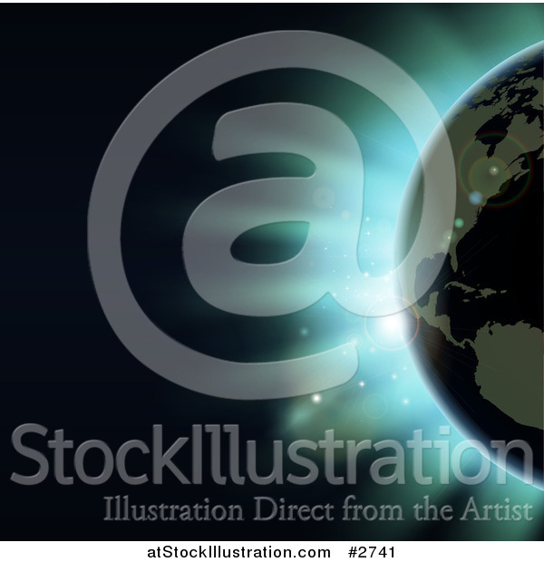 Vector Illustration of the Americas Featured on the Earth Against an Eclipse and Blue Light