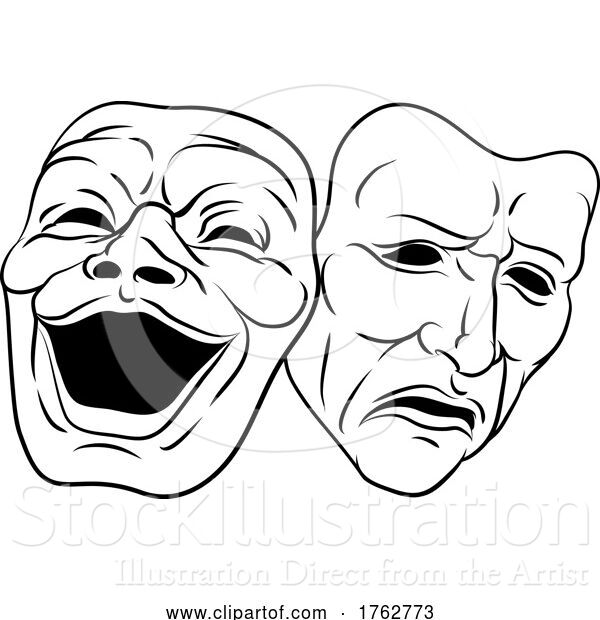 Vector Illustration of Theater or Theatre Drama Comedy and Tragedy Masks