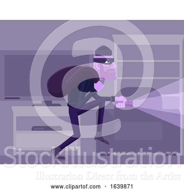 Vector Illustration of Thief Burglar Robber Criminal Scene