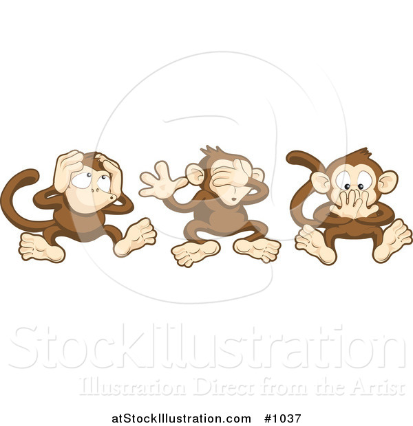 Vector Illustration of Three Wise Monkeys: Mizaru, Kikazaru, and Iwazaru