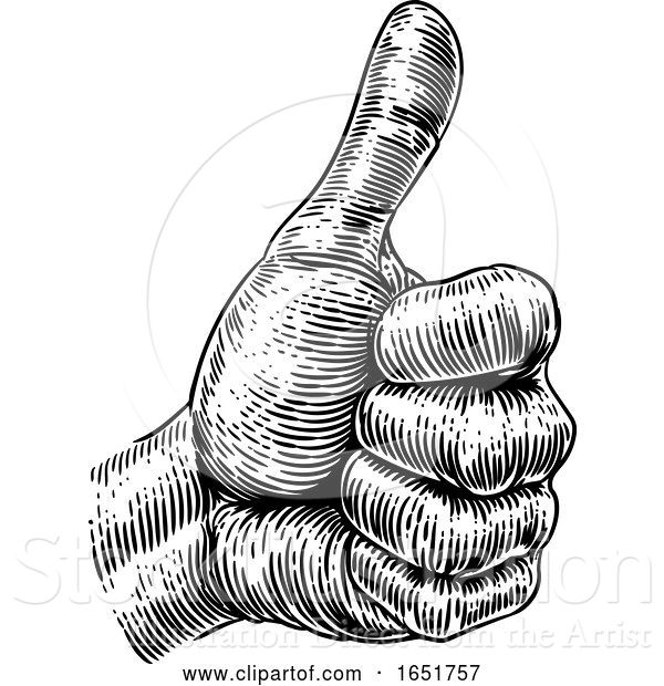 Vector Illustration of Thumb up Sign Hand Retro Vintage Woodcut