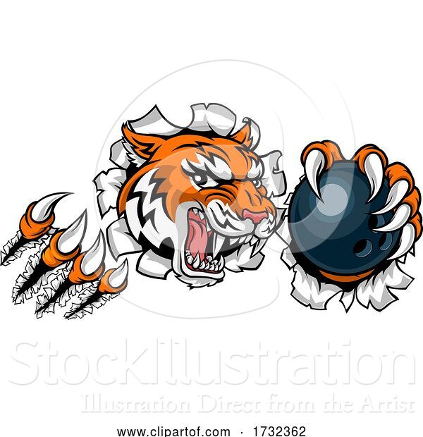 Vector Illustration of Tiger Bowling Player Animal Sports Mascot