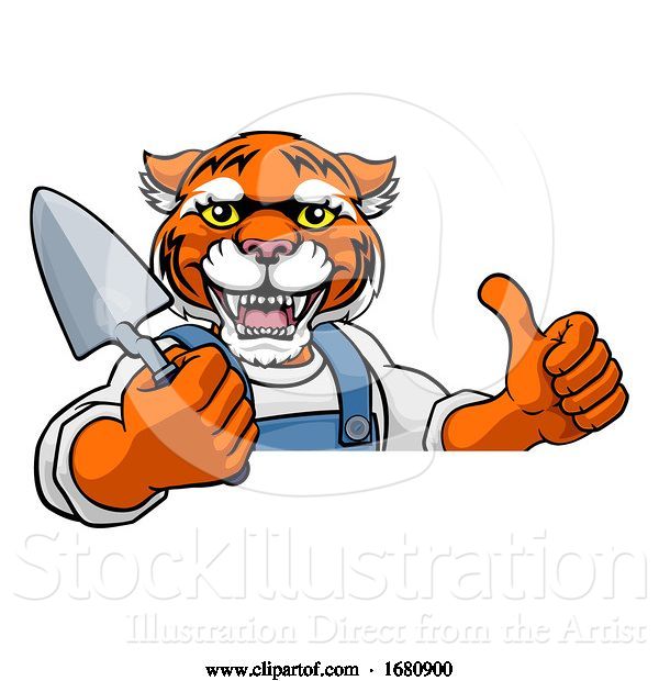 Vector Illustration of Tiger Bricklayer Builder Holding Trowel Tool