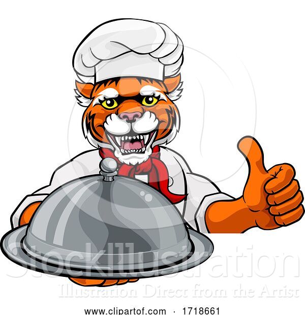 Vector Illustration of Tiger Chef Mascot Sign Character