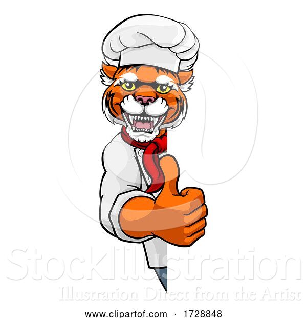 Vector Illustration of Tiger Chef Mascot Sign Character