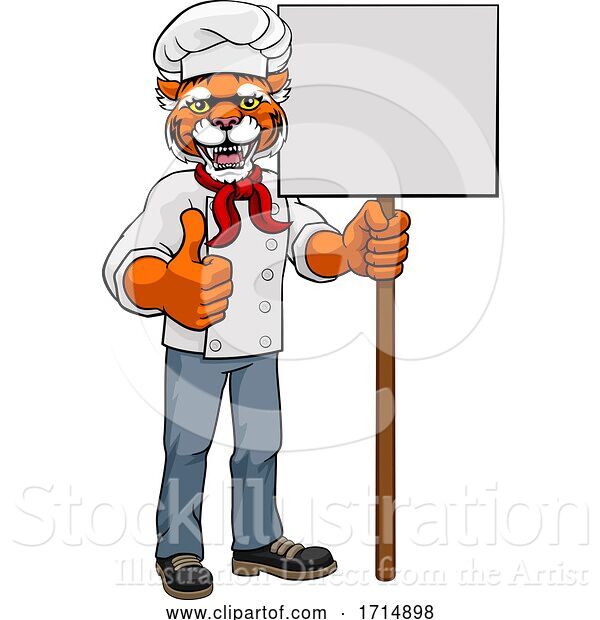 Vector Illustration of Tiger Chef Restaurant Mascot Sign