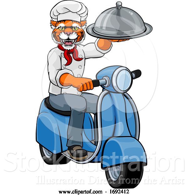 Vector Illustration of Tiger Chef Scooter Mascot Character