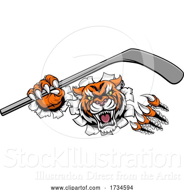 Vector Illustration of Tiger Ice Hockey Player Animal Sports Mascot