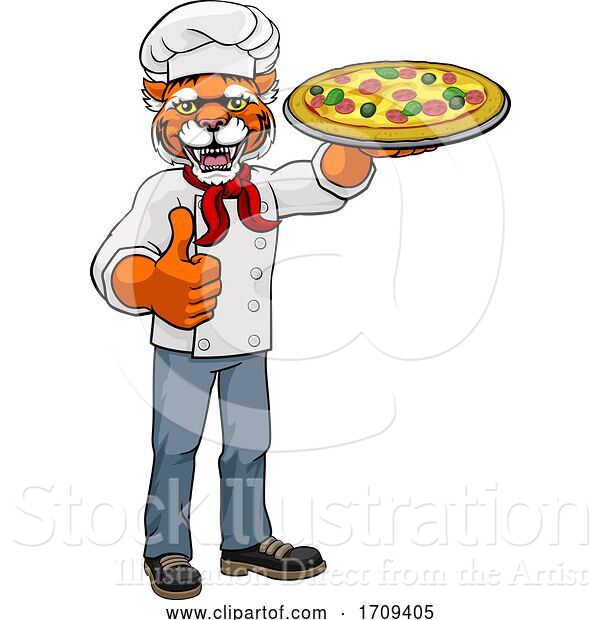 Vector Illustration of Tiger Pizza Chef Restaurant Mascot