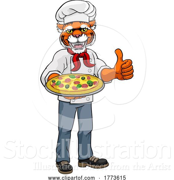 Vector Illustration of Tiger Pizza Chef Restaurant Mascot