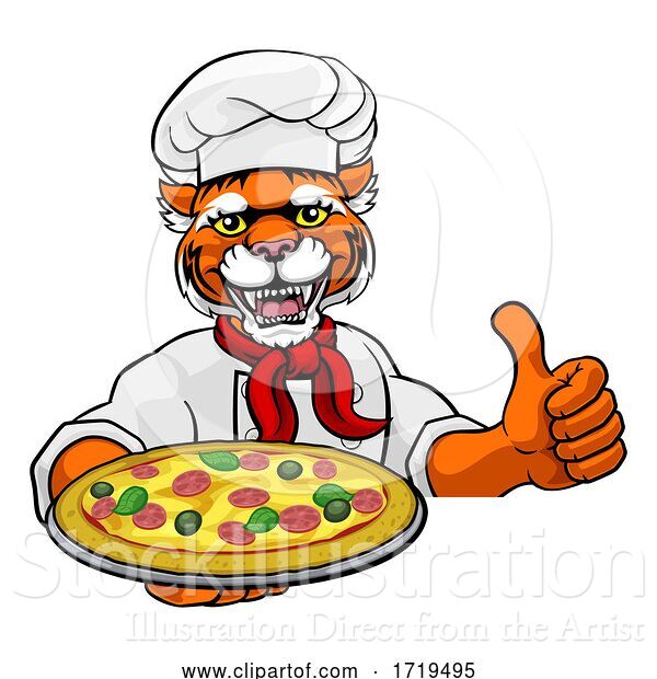 Vector Illustration of Tiger Pizza Chef Restaurant Mascot Sign