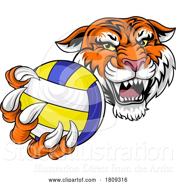Vector Illustration of Tiger Volleyball Volley Ball Animal Sports Mascot