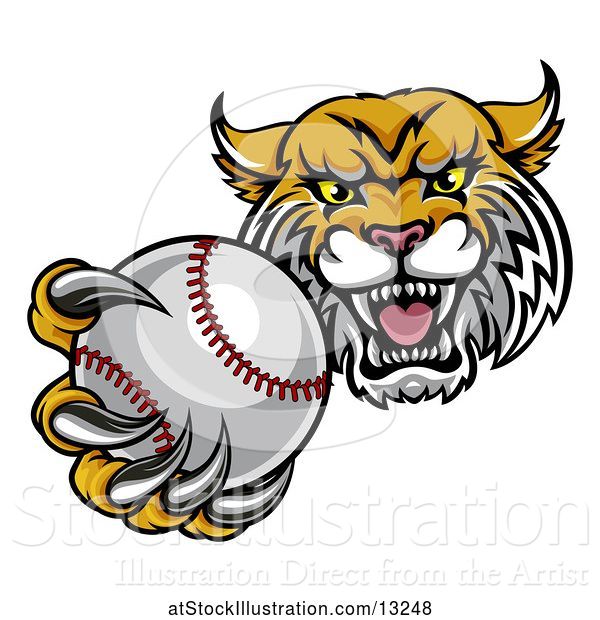 Vector Illustration of Tough Lynx Monster Mascot Holding out a Baseball in One Clawed Paw