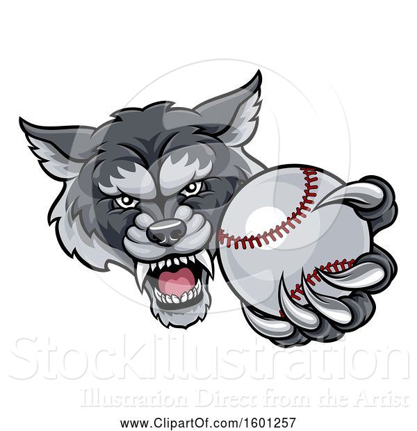 Vector Illustration of Tough Wolf Monster Mascot Holding out a Baseball in One Clawed Paw