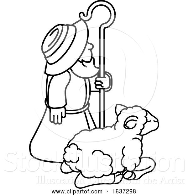 Vector Illustration of Traditional Shepherd and Sheep or Lamb