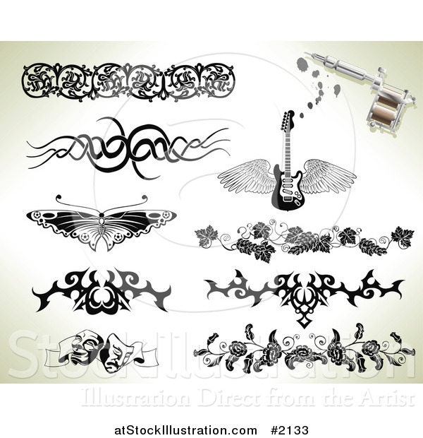 Vector Illustration of Tribal and Ornate Tattoo Designs