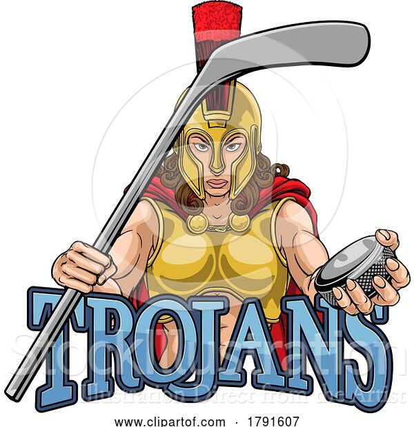Vector Illustration of Trojan Lady Ice Hockey Sports Team Mascot