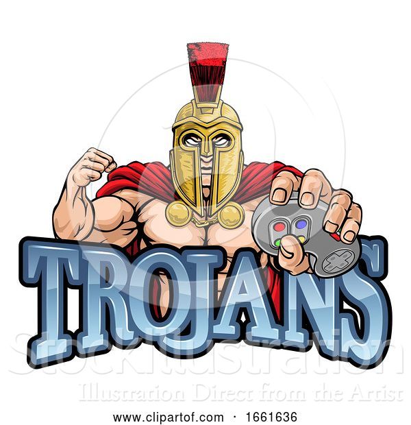 Vector Illustration of Trojan Spartan Gamer Gladiator Controller Mascot