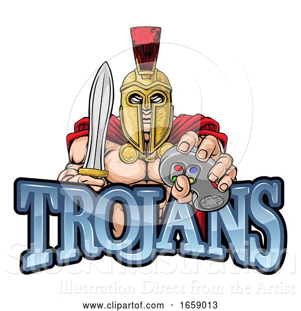 Vector Illustration of Trojan Spartan Gamer Warrior Controller Mascot