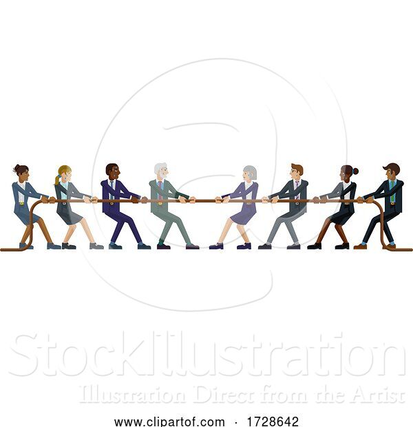 Vector Illustration of Tug of War Rope Pulling Business People Concept