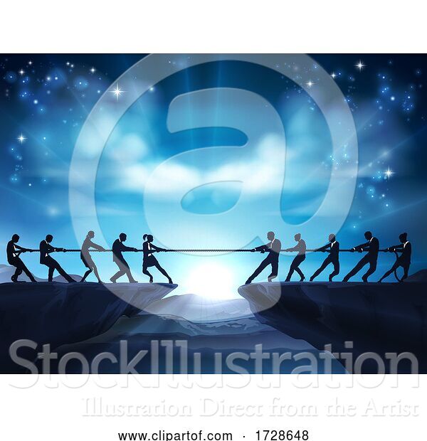 Vector Illustration of Tug of War Rope Pulling Silhouette Business People