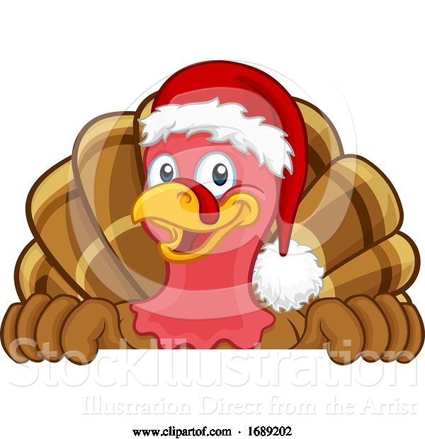 Vector Illustration of Turkey in Santa Hat Christmas Thanksgiving
