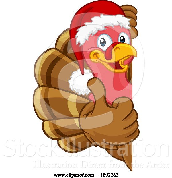 Vector Illustration of Turkey in Santa Hat Christmas Thanksgiving