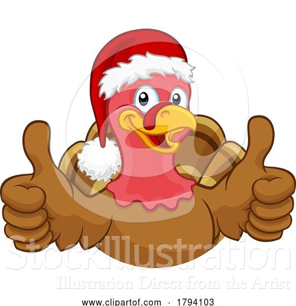 Vector Illustration of Turkey in Santa Hat Christmas Thanksgiving